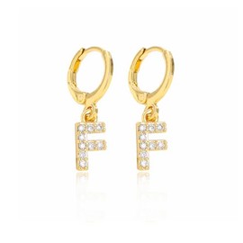 Gold Gold Plated CZ Letter Initial Hoop Earrings for Women Small Huggie Hoop Earrings Jewelry Valentine's Day Gifts for Her-F