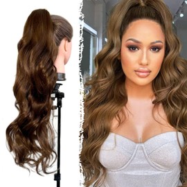 27.5" Light Brown Natural Effect Wavy Ponytail Hair Piece Ponytail Hair Extension Easy Clip On Curly Hair