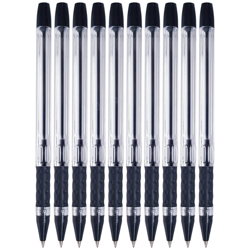 Gripper Ballpoint Pens, BLACK, Fine Point (0.5mm), Pack of 10,