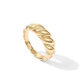 PAVOI 18K Gold Plated Croissant Dome Ring Twisted Braided Gold Plated Ring | Chunky Signet Ring (Vermeil - Yellow, 9)