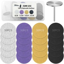 Pack of 120 Sanding Discs Pedicure Set, 25 mm Feet Grinder Sandpaper 80/120/180/240 Grit with Metal Bit, Replacement Sandpaper Foot Nail Cutter Attachments Bits for Electric Callus Pedicure