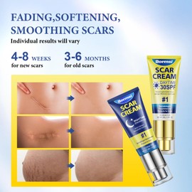 BORMSI Scar Cream,SPF 30 Suncreen & PM Silicone Intensive Overnight Scar Gel Reduces the Appearance of Scars from Surgical Scars,Stretch Marks,Keloid, 2 Tube,1.76 oz/Tube