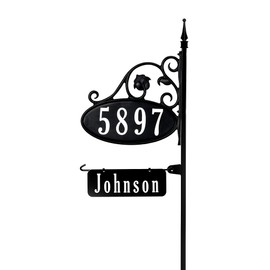 Address America USA Handcrafted Park Place Oval Reflective 911 Home Address Sign for Yard with Name Rider on Garden Flag Pole - Custom Made Address Plaque - Wrought Iron Look (58" Pole) - NP