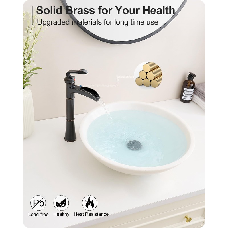 Tall Vessel Sink Faucet, Oil Rubbed Bronze Bathroom Faucet Waterfall