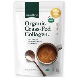 Premium Grass Fed Collagen Peptides, Best Keto Protein Powder for Skin, Joints, Muscle Recovery, and Gut Health - Pure and Unflavored - Hydrolyzed Type I and III Collagen by Natural Force, 11.7 Ounce