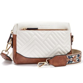 BOSTANTEN Crossbody Bags for Women Vegan Leather Purses Quilted Shoulder Handbags with Adjustable Shoulder Strap Beige＆Brown