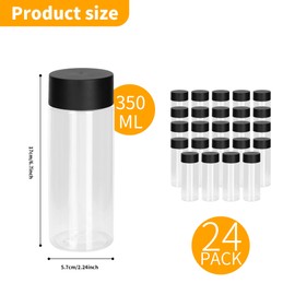 GSHYMXT 24 Pcs Clear Plastic Bottles Empty Sensory Bottles with Caps,12 Oz/ 350 ml PET Plastic Juice Reusable Leakproof Drink Container Bulk for Juice Milk (Black Lid)