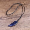 COAI Wolf Tooth Leather Cord Sodalite Blue Stone Necklace