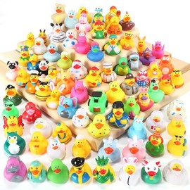 SCIONE Set of 30 Squeaky Ducks - Random Selection of 60+ Unique Designs as Bath Toys & Paddling Pool Toys, Ideal Party Bag Filler, School Reward, Gift