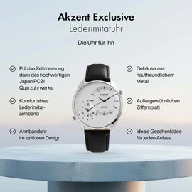 Akzent Exclusive Men's Watch Imitation Leather Watch 2 Times Analogue Quartz 2900187, White, Strap.