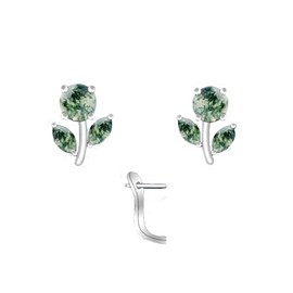 PYTALI Women's Moss Agate Hoop Earrings Sterling Silver Round Moss Agate Flower Hoop Earrings for Women Jewelry Birthday Valentine's Day Christmas Gift for Her