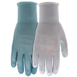 BOSS Women's Tactile Grip Crinkle Latex Coated Work Gloves, 2-Pack, Abrasion Resistant, Water Resistant, High Dexterity, Enhanced Grip, Large, Gray/Teal, (B32081-WML2P)
