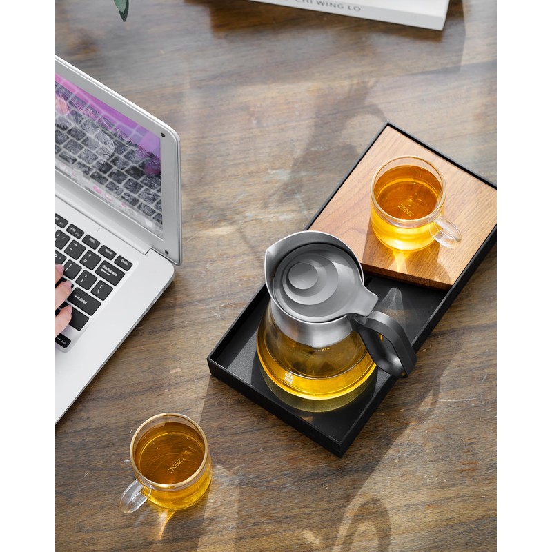ZENS Design Glass Teapot with Infuser with 2 Cups, 23oz