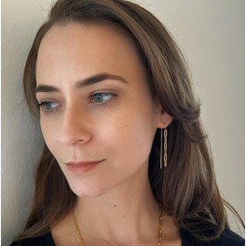 14k Gold Filled Threader Earrings, Thread Earrings For Women, Pull Through, Paperclip, Chain Dangle Drop Threaded, Austin Down to Earth (Gold Paperclip Chain)