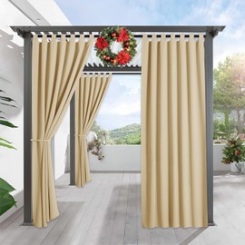 RYB HOME Outdoor Curtains for Patio - Waterproof & Sunlight Block Out Insulated Privacy Indoor Outdoor Curtains for Front Porch Garden Backyard, 1 Panel, 52 inch Wide x 95 inches Long, Cream Beige