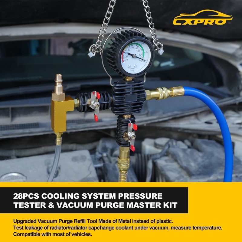 CXPRO 28pcs Universal Radiator Pressure Tester Kit, Tester Pneumatic Vacuum