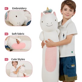 Dalmao 90 cm Long Unicorn Plush Cushion, Unicorn Soft Toy, Cuddly Toy, Cute Plush Toy, Sleeping Pillow, Gifts for Children, Birthdays, Easter