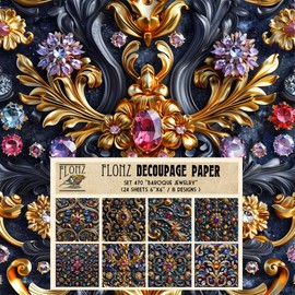 Decoupage Paper Pack (24 Sheets 6"x6") Baroque Jewelry # Vintage Styled Pattern Paper for Decoupage, Craft and Scrapbooking