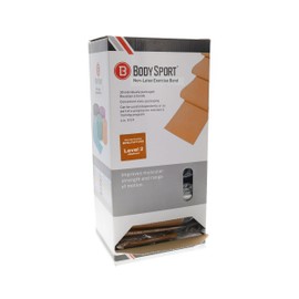 BodySport® Non-Latex Exercise Band, Precut, 30/Box, 4 in. x 5 ft., Orange, Medium Resistance – Professional Resistance Bands for Home Fitness & Gym Workouts & Rehab – for Stretching, Flexibility,