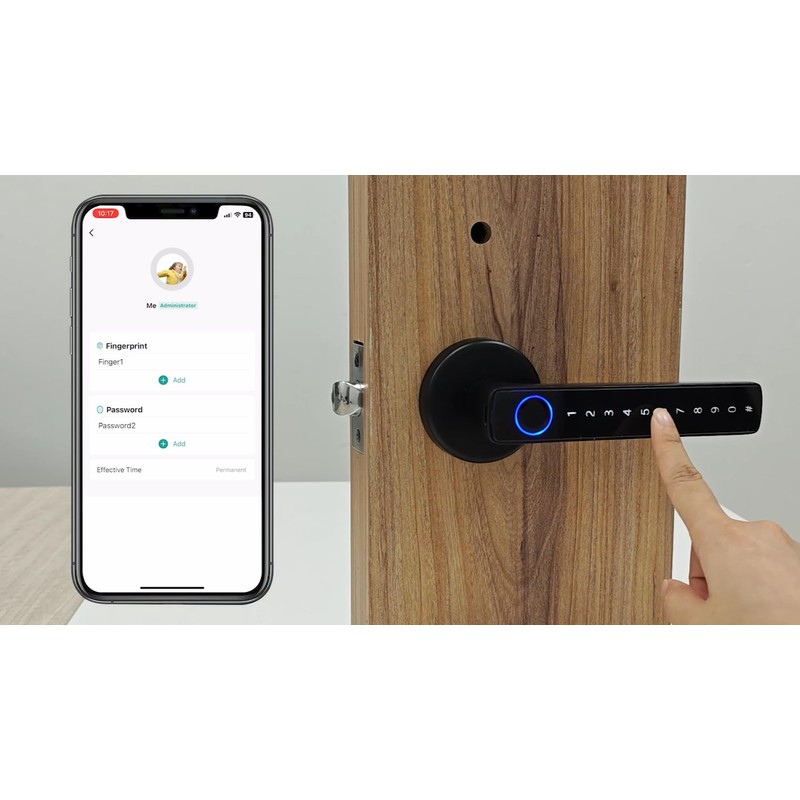 ETEKJOY Smart Door Lever Lock 4-in-1 App+Fingerprint+Passcode+Key Left/Right Reversible Handle