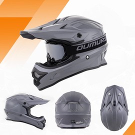 OUMURS Adult ATV Dirt Bike Helmet with Goggles Gloves & Mask Adjustable Sun Visor Motorcycle Adult Helmet Off-Road Motocross Downhill Moped MX for Unisex-Adult-Gray, XL