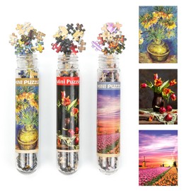 LUUFAN 3 Pack Mini Jigsaw Puzzles for Adults 150 Pieces Challenging Small Jigsaw Puzzle 6 x 4 Inches Entertainment Toys for Home Decor (Tulip, Fritillaries in a Copper Vase, Flower Field)