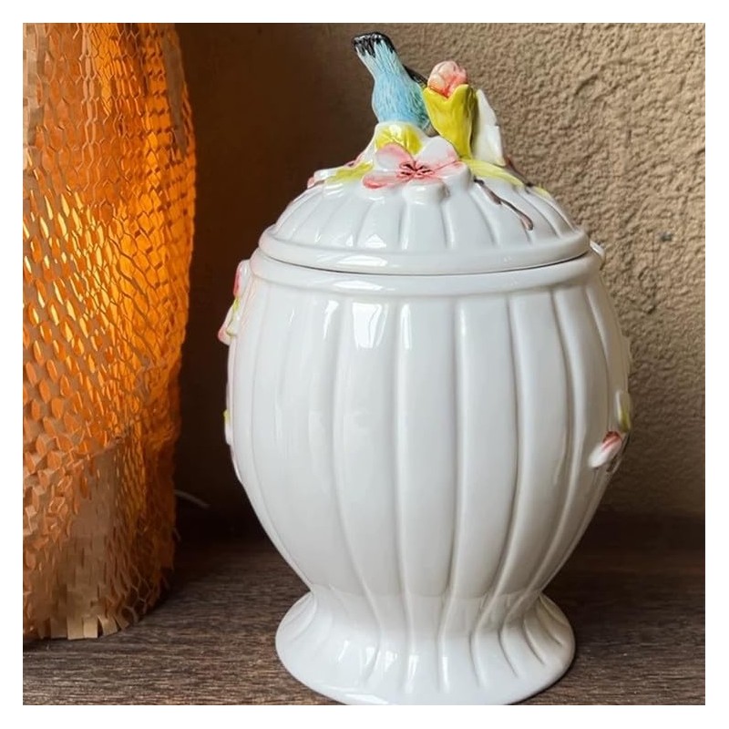 FORLONG Ceramic Food Storage Containers with Lids, 3D Hand-painted Magnolia