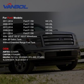 VANBOL Electric Fuel Pump Assembly Compatible with Ford F150 F-150 2009 2010 2011 2012 2013 2014 V6 3.7L V8 4.6L 5.0L 5.4L 6.2L Replace E2545M 9L3Z9H307F VANBOL0146 with 36 Gal. Sending Unit Pickup