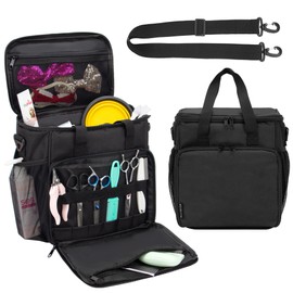 KISLANE Pet Grooming Tote Bag, Cat Grooming Tools Organizer Bag, Dog Grooming Supplies Organizer Storage for Pets Grooming Kit and Dog Wash Shampoo Accessories(Bag Only) (Black- New)