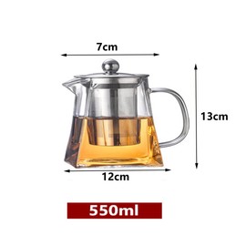 YUEMING Glass Teapots with Infuser,550 ml in Square Shape Borosilicate Glass Tea Pot with Tea Strainers for Loose Leaf Tea, Microwavable and Stovetop Safe,Removable 304 Stainless Steel Infuser (550ml)