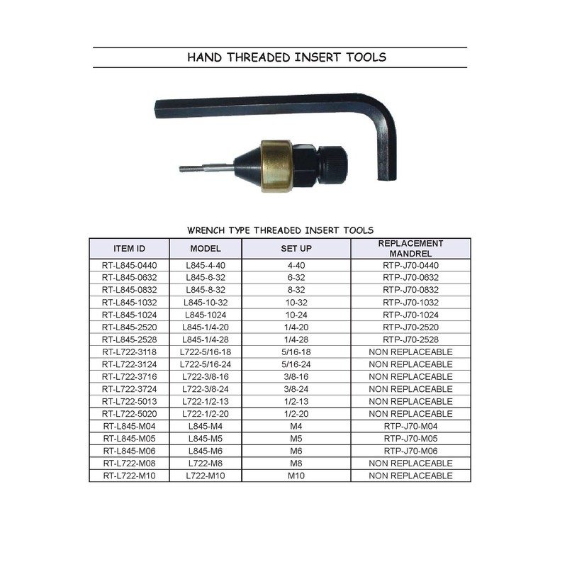 L845-M5 HEX Hand Wrench Threaded Insert Tool for M5 Inserts