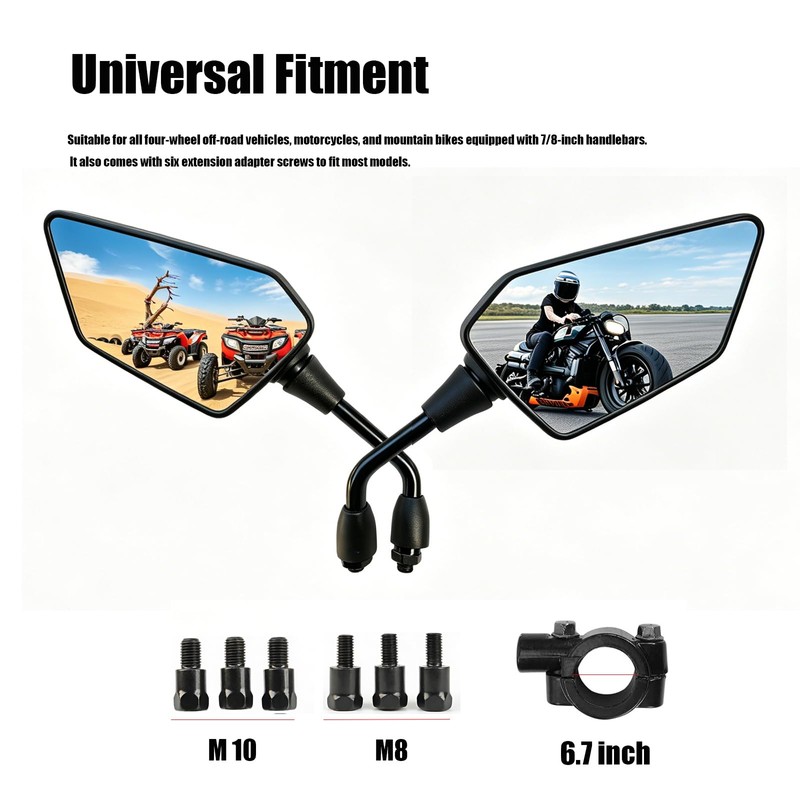 MAMIKO Universal Motorcycle ATV Scooter Mirrors with 8mm 10mm Bolt,
