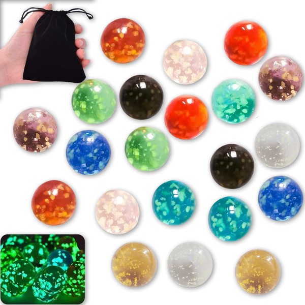 Courage Marbles, 20 Pieces 16 mm Glass Balls Glow in