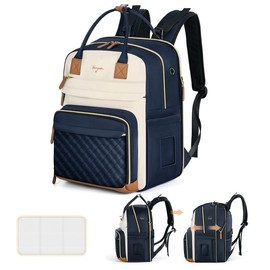 Extra Large Diaper Bag for 2 Kids, Diaper Bag Backpack, Twin Diaper Bag 25-37L Expandable with Changing Pad and Earphone Hole, Apricot & Black - Color: Blue & Apricot