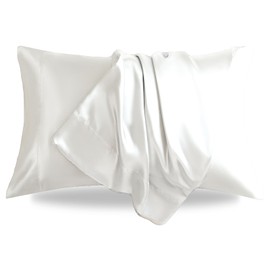 LIFCOM Satin Pillowcase for Hair and Skin,King Ivory 20x40 Inches Set of 2，Similar to Silk,Silky Feel Satin Pillow Covers 2 Pack with Envelope Closure(20"×40", Ivory)