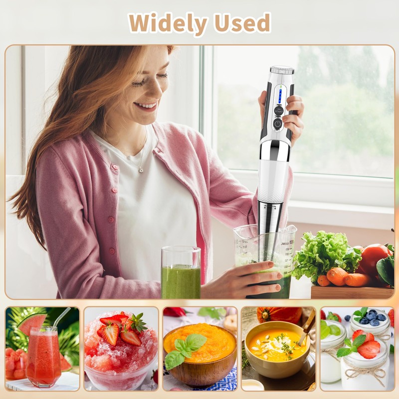 Cordless Immersion Blender Handheld: Powerful Rechargeable Electric Hand Blender, 21-Speed