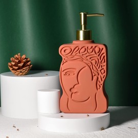 BosilunLife Ceramic Soap Dispenser, Unique Greek Goddess Design, Large Pump Head Allows Easy Squeeze, Suitable for Kitchen, Bathroom (Brick Red)
