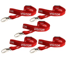 PCL Media ltd® Visitor Lanyards Red Metal Lobster Clip (Pack of 5) Printed Visitor Lanyards with Safety Breakaway Clip
