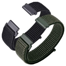 ANNEFIT Nylon Sport Watch Straps 21mm, 2 Packs Quick Release Adjustable Replacement Band for Men Women (Black and Army Green)
