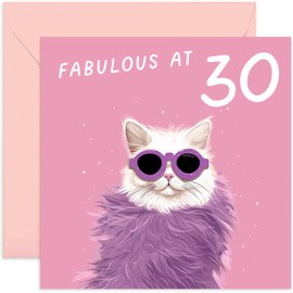 Old English Co. Funny Cat 30th Birthday Card for Her - 'Fabulous at 30' Thirtieth Birthday Card for Women - For Sister, Auntie, Mum, Best Friend, Cousin | Blank Inside Envelope…