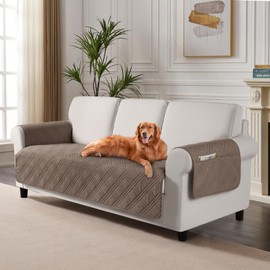 TAOCOCO Waterproof Couch Covers for Pets Dogs with Non Slip Backing, Sofa Seat Covers with Side Pocket for 3 Cushion Couch Washable Dog Couch Cover Protector Sofa Slipcovers(Sofa Plus, Taupe)