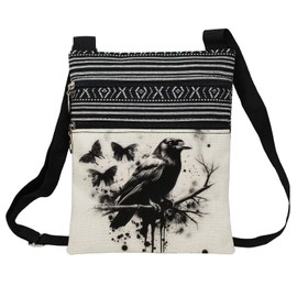 LiuenMgg Ink Crow Messenger Bag Small Ethnic Pattern Printed Adjustable Strap Crossbody Zipper Bag Ink Crow Phone Bag Wallet Cute Shoulder Handbag for Women Friends -2