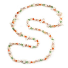 Avalaya White Shell/Orange, Green, Pink Glass Crystal Bead Long Necklace/115cm L
