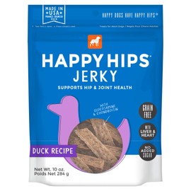 Happy Hips Duck Jerky, Grain Free Dog Treats with Glucosamine & Chondroitin, Made in USA, 10 oz