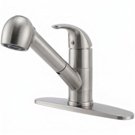 Comllen Commercial Pull Out Kitchen Faucet Brushed Nickel, Stainless Steel Single Handle Small Kitchen Sink Faucet, Single Hole Low Kitchen Faucets with Sprayer, Deck Plate