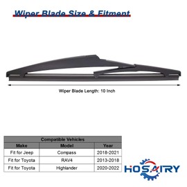 HOSAIRY Rear Windshield Wiper Blade for Jeep Compass 2018-2021, for Toyota RAV4 2013-2018, for Toyota Highlander 2020-2022 Rear Wiper Blade, 10 inch (Pack of 2)