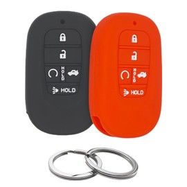 2Pcs Silicone Rubber Key Fob Cover Compatible with (5 Buttons) 2022 2023 Honda Accord Civic HR-V CR-V Pilot Sport SI EX EX-L Touring (Black/Red)