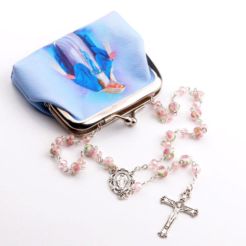 HELLOWIN 8mm Pink Murano Rose Beads Catholic Virgin Mary Rosary
