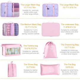 Packing Cubes for Suitcase - GEEDIAR 11 PCS Packing Cubes Travel Luggage Organizers Bag Waterproof Travel Essentials Bag Clothes Shoes Storage Bags（Pink）