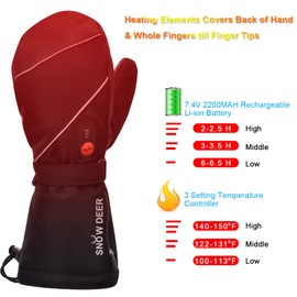 Heated Gloves,Mens Womens Heated Ski Gloves Mittens,7.4V 2200MAH Electric Rechargeable Battery Gloves for Winter Skiing Skating Snow Camping Hiking Heated Arthritis Hand Warmer Gloves(L)